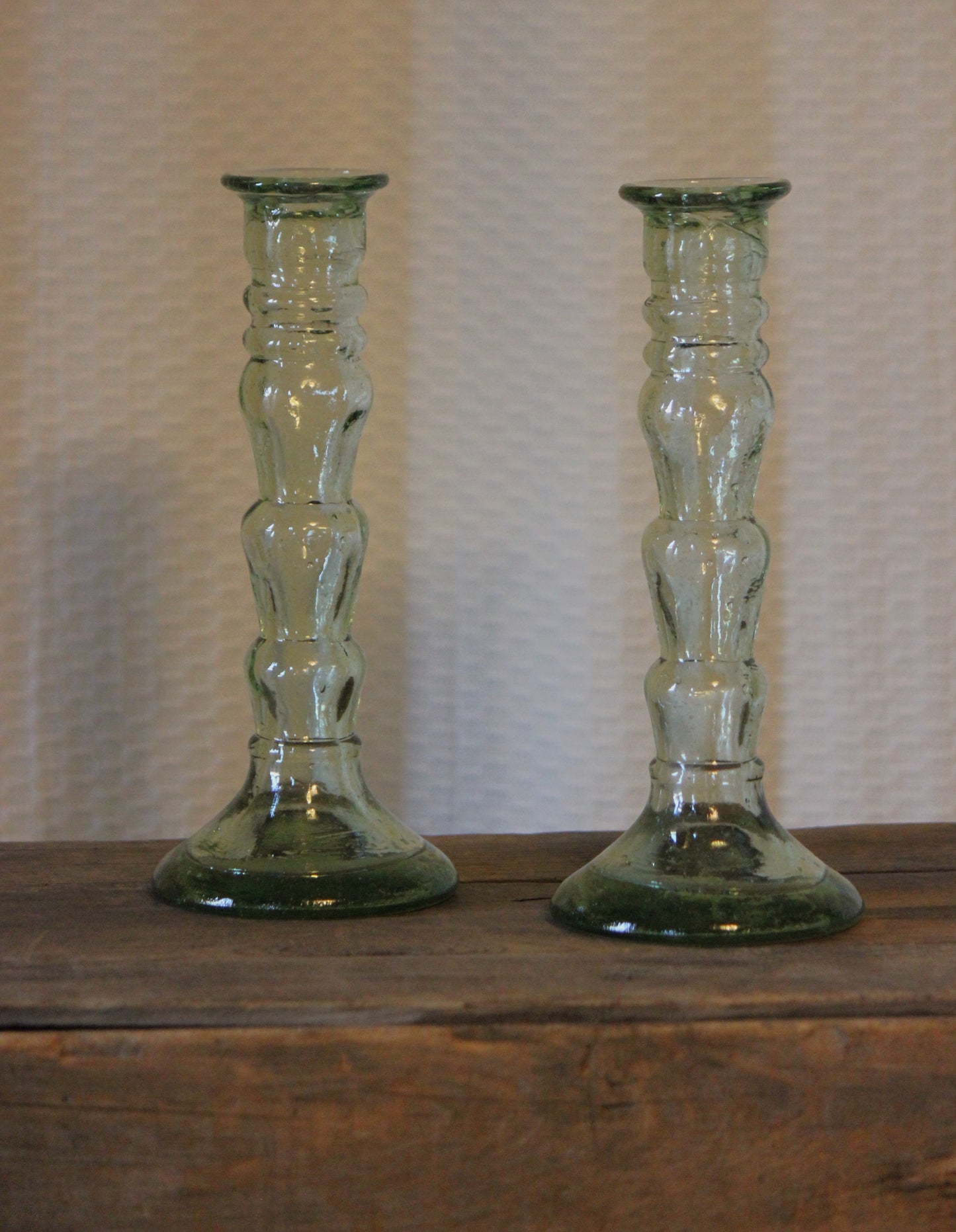 Transparent Green Taper Candle Holders ✨ Set of 2