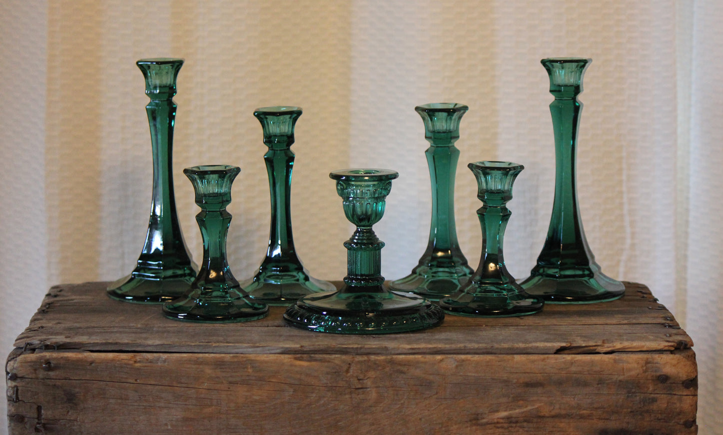 Green Taper Candle Holders ✨ Set of 7