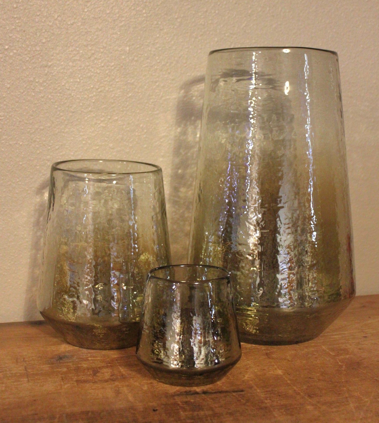 Warbled Glass Hurricane Candle Holders