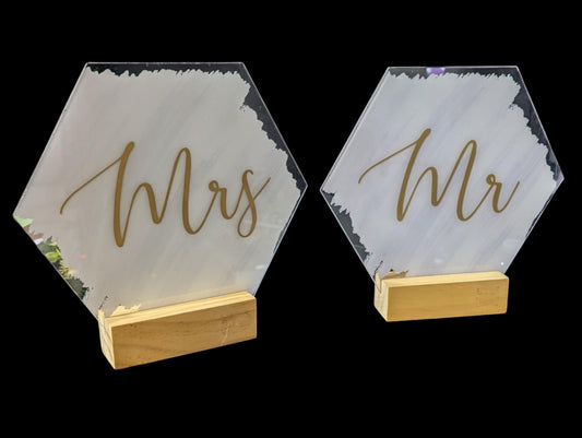 Hexagon Mr & Mrs Signs